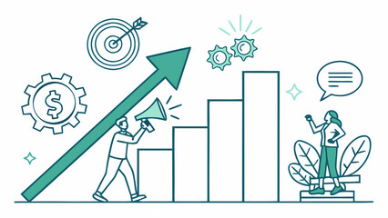 Business growth strategy marketing plan and financial success with team collaboration illustration concept