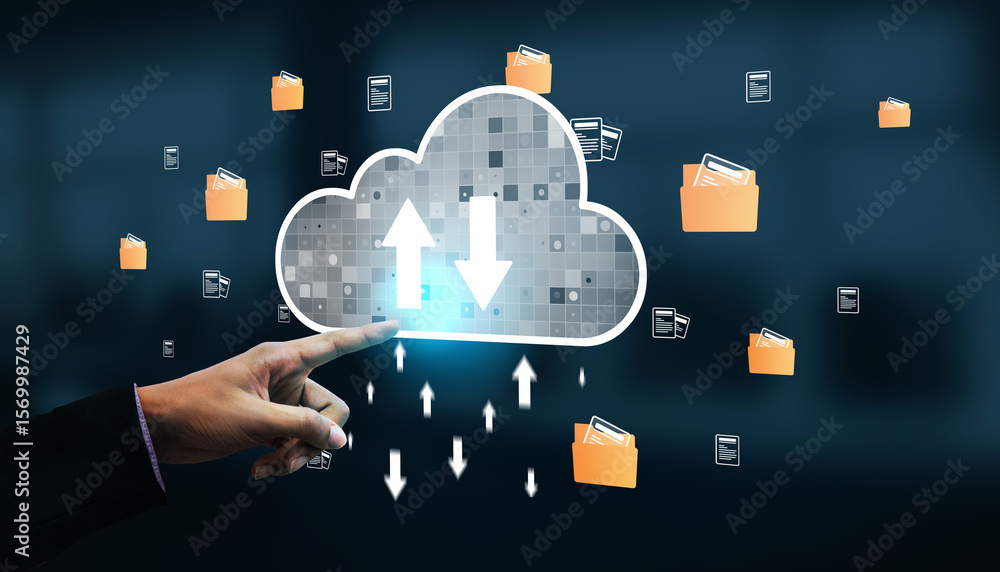 Poster cloud computing enables digital growth with secure data storage, scalable infrastructure, and strate