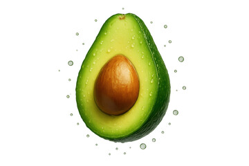 Fresh avocado cut in half isolated on transparent background, wet and green
