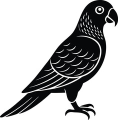 Obraz premium Silhouette Parrot Illustration: An elegant, monochrome illustration of a parrot. The sleek lines define the parrot's distinctive features, showcasing its curved beak, keen eye, and composed posture.
