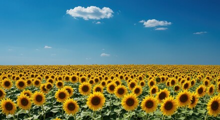 Obraz premium Vibrant Sunflower Field Under a Summer Sky: A Breathtaking Panorama of Golden Blooms