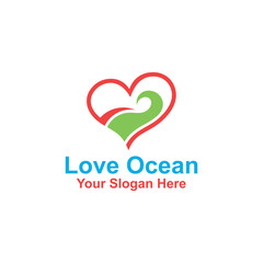 ocean beach love logo design vector
