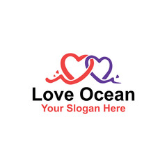 ocean beach love logo design vector