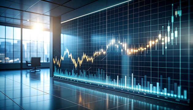 Modern office with financial chart display