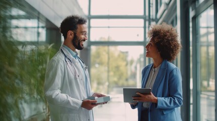 The Doctor and Patient Engaging in a Friendly Consultation with Digital Devices.