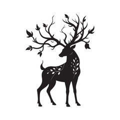 Antlers Tangled In Nature Vines Silhouette