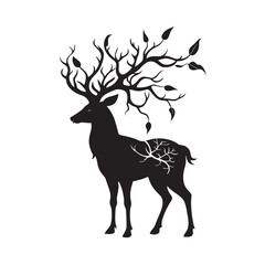 Deer With Vines On Antlers Silhouette