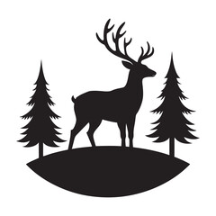 Howling Deer With Forest Background Silhouette