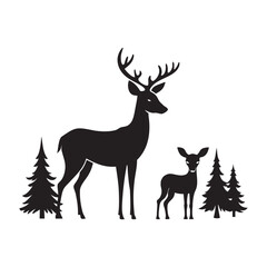 Mother Deer And Baby Fawn Silhouette