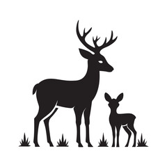 Deer Family Together With Fawn Silhouette