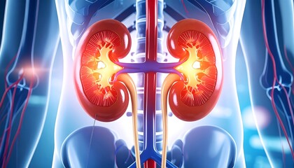 3D medical illustration of kidneys