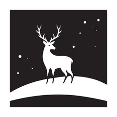 Deer Surrounded By Falling Snow Silhouette