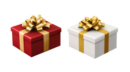 Obraz premium Two white and red gift boxes with golden ribbon isolated on white background 