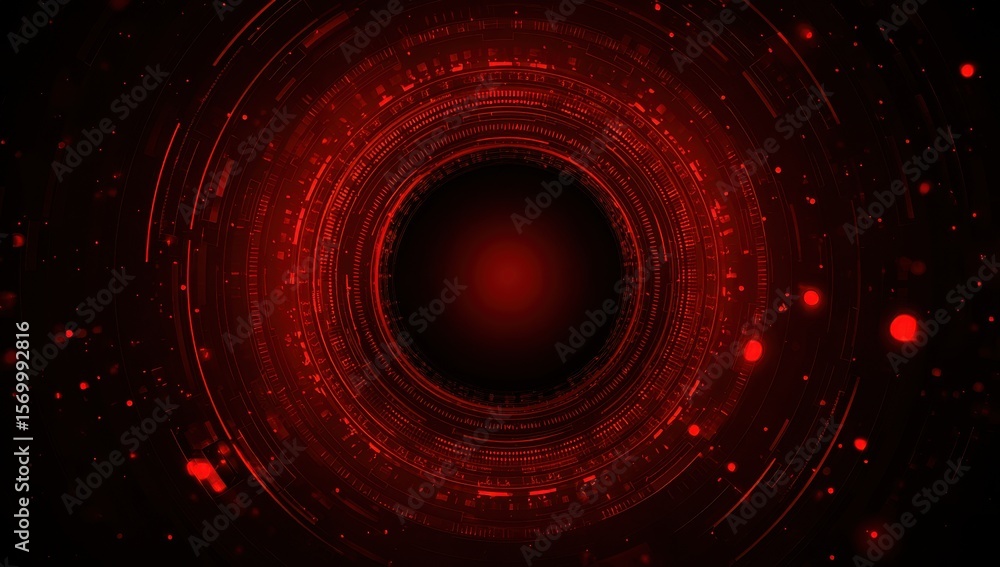 Poster red digital background with circular tech elements, a dark and futuristic design for a banner or pre