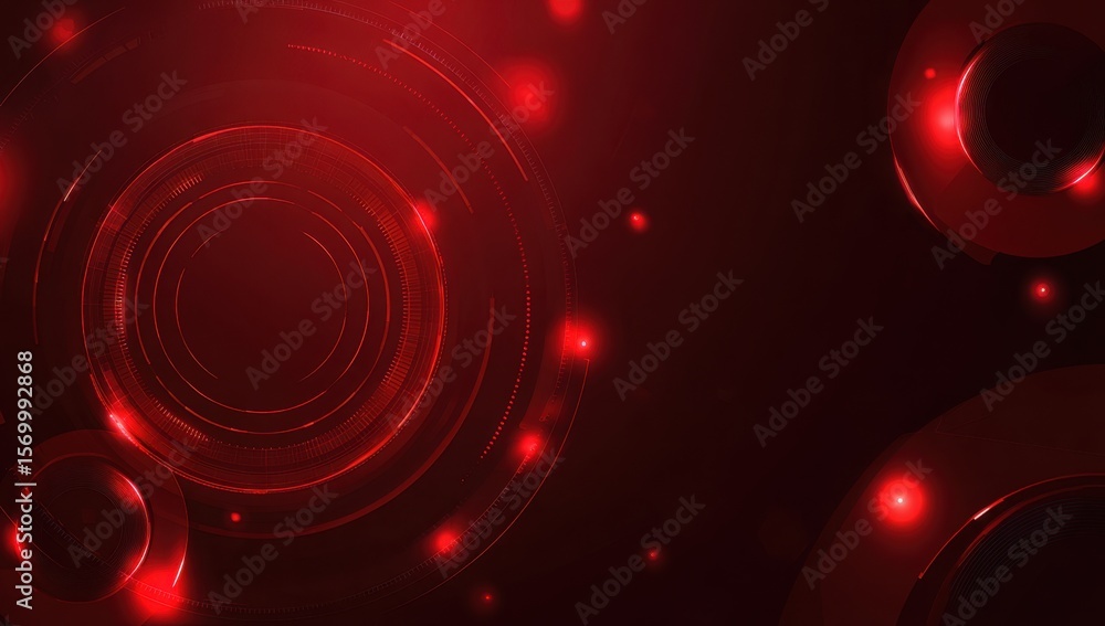 Poster red digital background with circular elements and tech-inspired design for presentation or motion gr