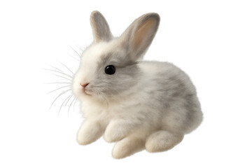 Fototapeta premium Adorable fluffy white bunny sitting isolated on a transparent background, pet