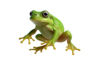 Fototapeta premium A vibrant green tree frog isolated on a transparent background, ready to use