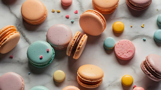 Colorful French macarons in a box or bowl, a sweet dessert assortment