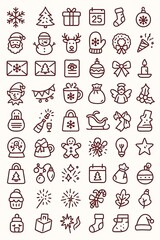 Christmas outline icons &ndash; simple line art symbols and decorations