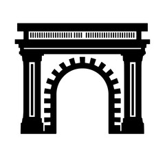 Icon of triumphal arch landmark in black silhouette with classic architectural elements - travel and history concept