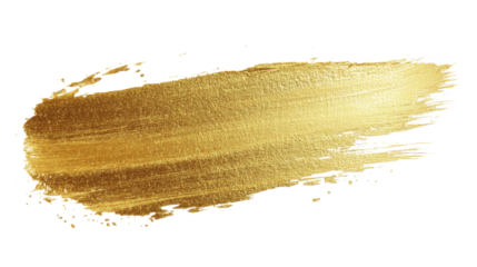 A single gold brush stroke texture on white background 