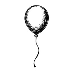 Single black birthday balloon with string in simple hand-drawn style - celebration and party concept
