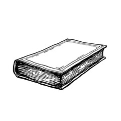 Closed book icon in vintage sketch style with detailed lines and hard cover - reading and education concept