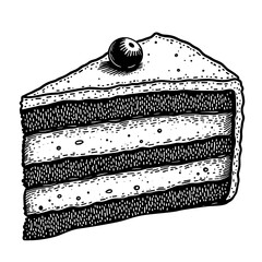 Hand-drawn layered cake slice with berry topping for dessert menu and food blogs - concept of indulgence and celebration