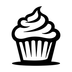 Black and white cupcake with swirl frosting in simple sketch style - dessert and party concept