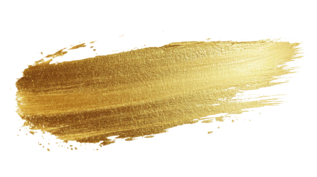 A single gold brush stroke texture on white background 