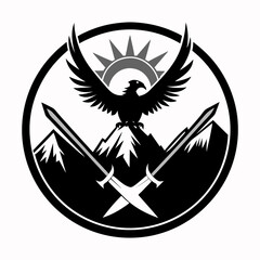 Vector illustration of an eagle and a mountain logo