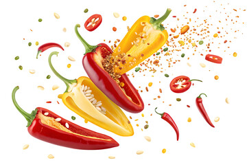 Falling bursting chili peppers AI Generated by PNG