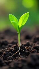 Delicate Spring Roots Emerging from Dark Soil A Vibrant Symbol of New Growth and Natures Resilience