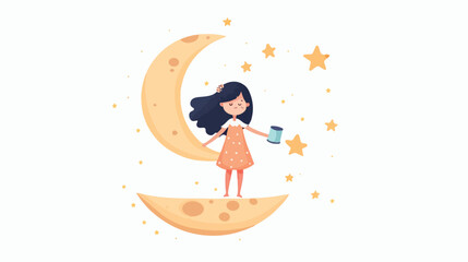 Little Girl on the Moon: A Dreamy Cosmic Adventure with Soda Can kid cute flat child space drink    