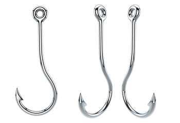 3D Fishing Hook in Three Different Angles – Transparent Background