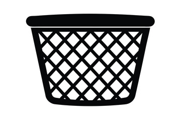 Simple black wire mesh waste basket silhouette on a white background