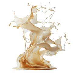 Dynamic caramel liquid splash frozen in motion isolated on transparent background