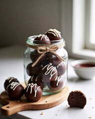Filled chocolate candies in a glass