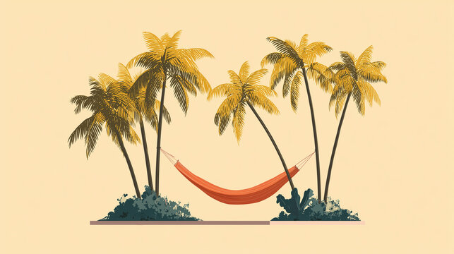 Flat vector of hammock under palm trees