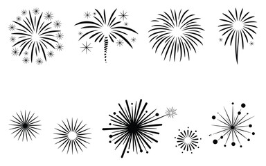 Obraz premium Black and White Fireworks Burst Vector Icons Set