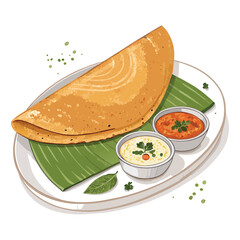 South Indian breakfast Masala dosa served with Coconut chutney and Sambar