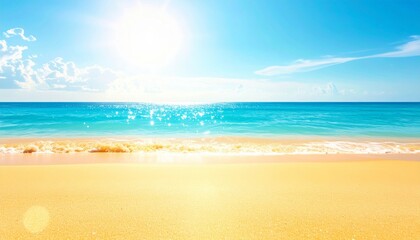 Bright and Serene Beach Scene with Clear Blue Sky and Ocean Waves