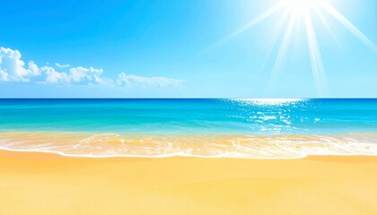 Serene Beach Scene with Clear Blue Sky and Sunlight Reflection