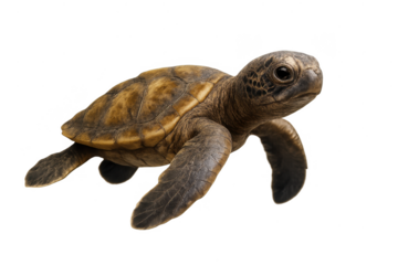 Adorable baby sea turtle swimming isolated on a transparent background, cute