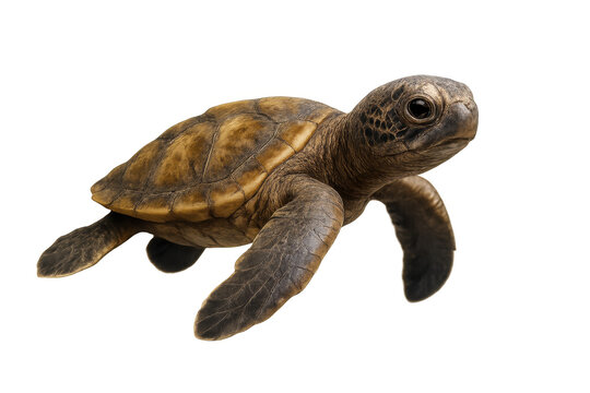 Adorable baby sea turtle swimming isolated on a transparent background, cute