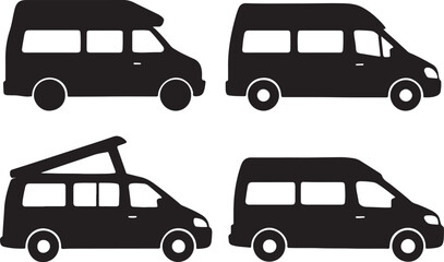 Black Camper Van Silhouettes: Camping, Travel, Adventure Icons