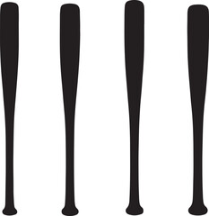 Four Black Baseball Bat Silhouettes on White Background