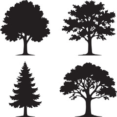 Obraz premium Tree Silhouettes: Vector Illustrations of Various Tree Types