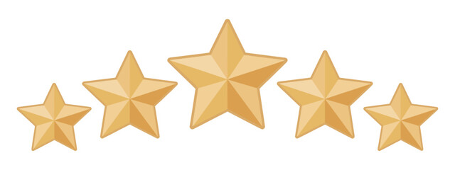 Five Gold Stars Rating Icon vector illustration of an white background with hearts