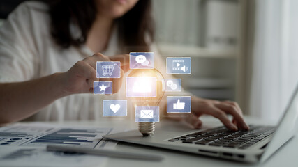 Icons representing social media interaction, communication, and engagement. Social media builds...